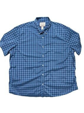 St. John's Bay Blue Plaid Short-Sleeve Button-Down Shirt 3XL